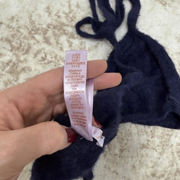 Savage X Fenty Bralette Womens Large Navy Fuzzy Triangle Halter Tie Plush Bra - Picture 7 of 8